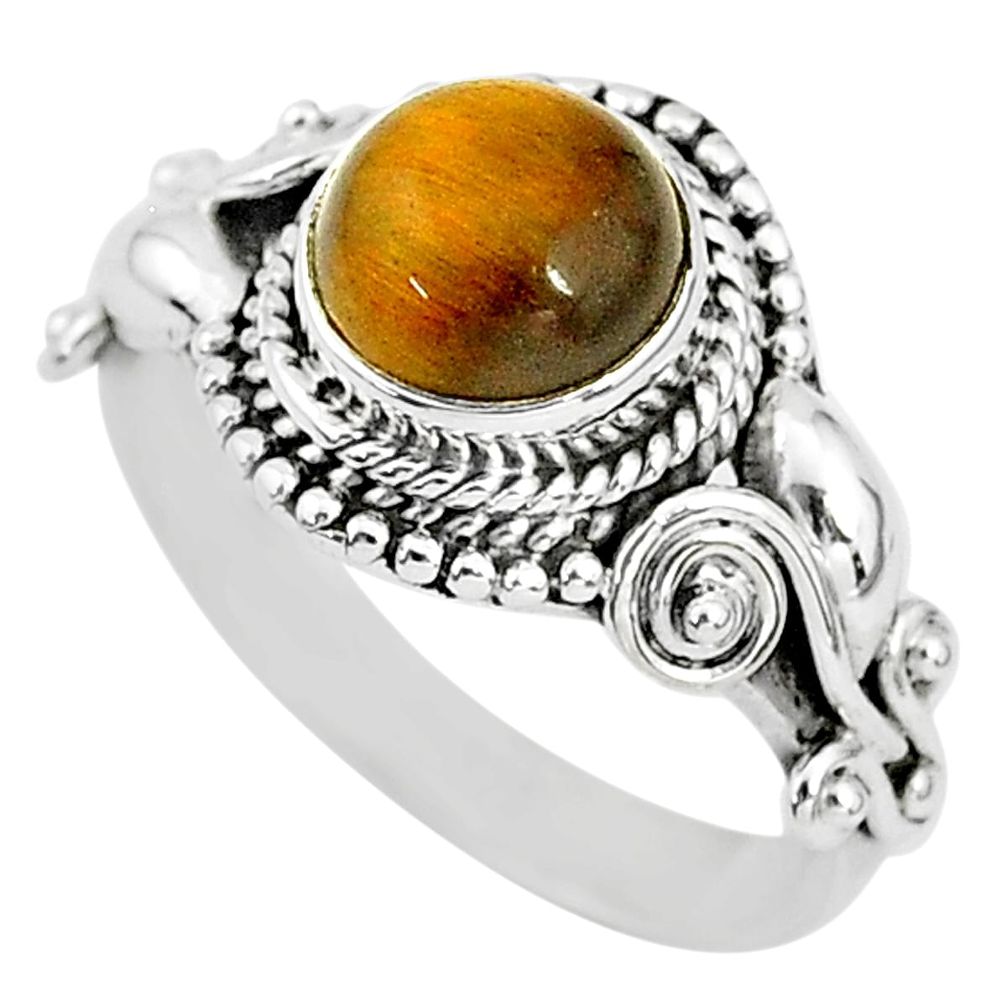 2.69cts solitaire natural brown tiger's eye round 925 silver ring size `6 t3132